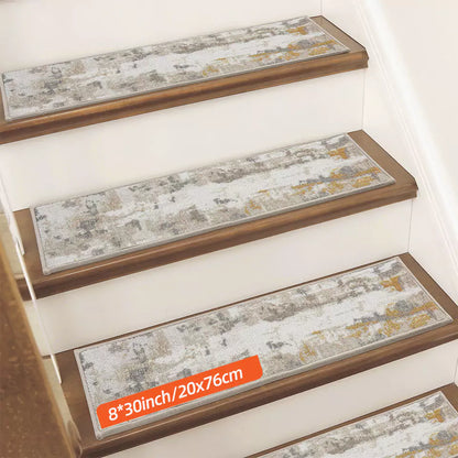 Size of Beige and Grey Floral Patterns Carpet Stair Treads Set