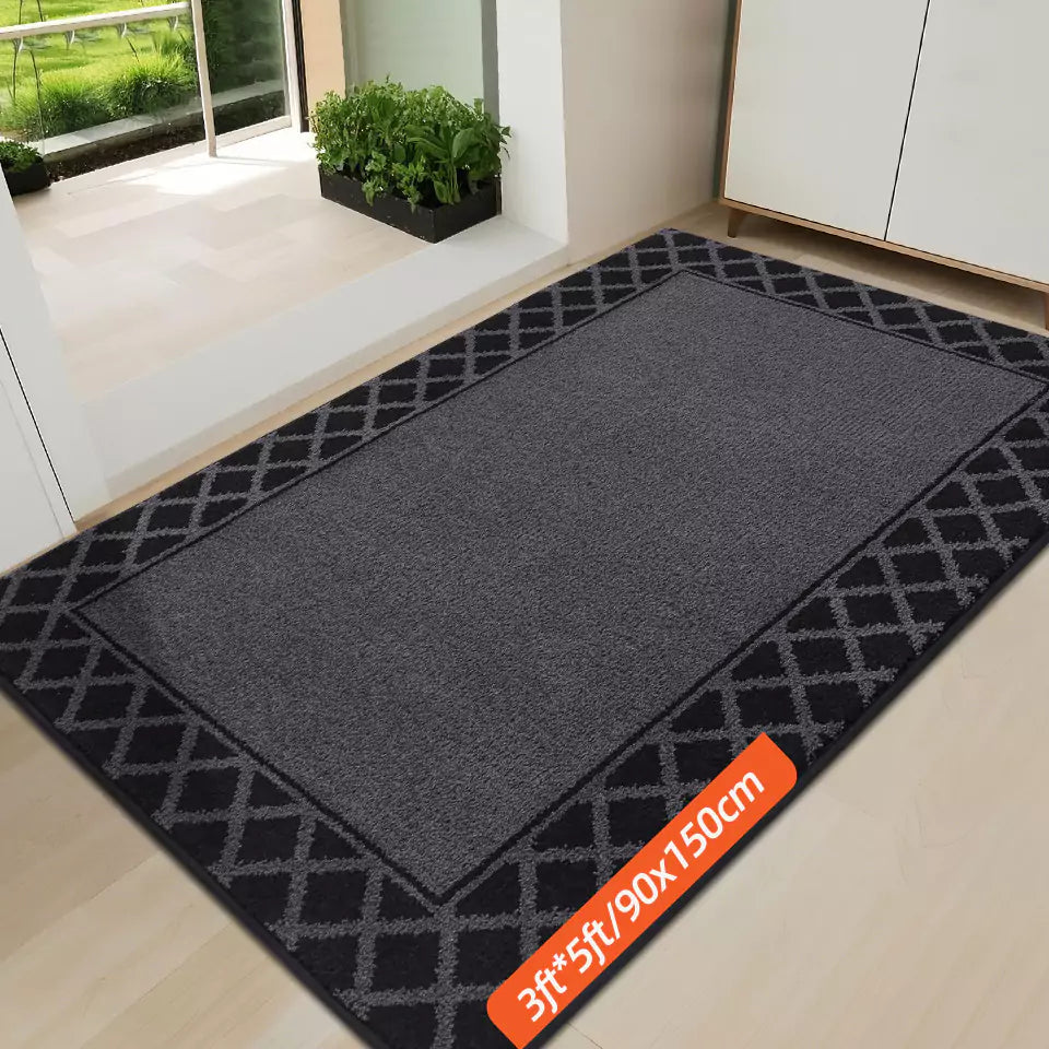 Size of Black Diamond Lattice Bordered Non Slip Indoor Front Door Mat