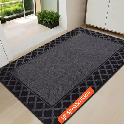 Size of Black Diamond Lattice Bordered Non Slip Indoor Front Door Mat