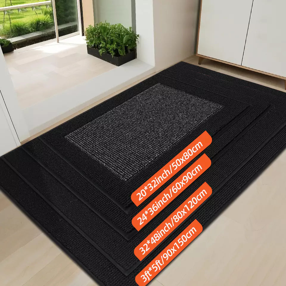Size of Black Solid Colored Bordered Non-Slip Washable Entrance Carpet