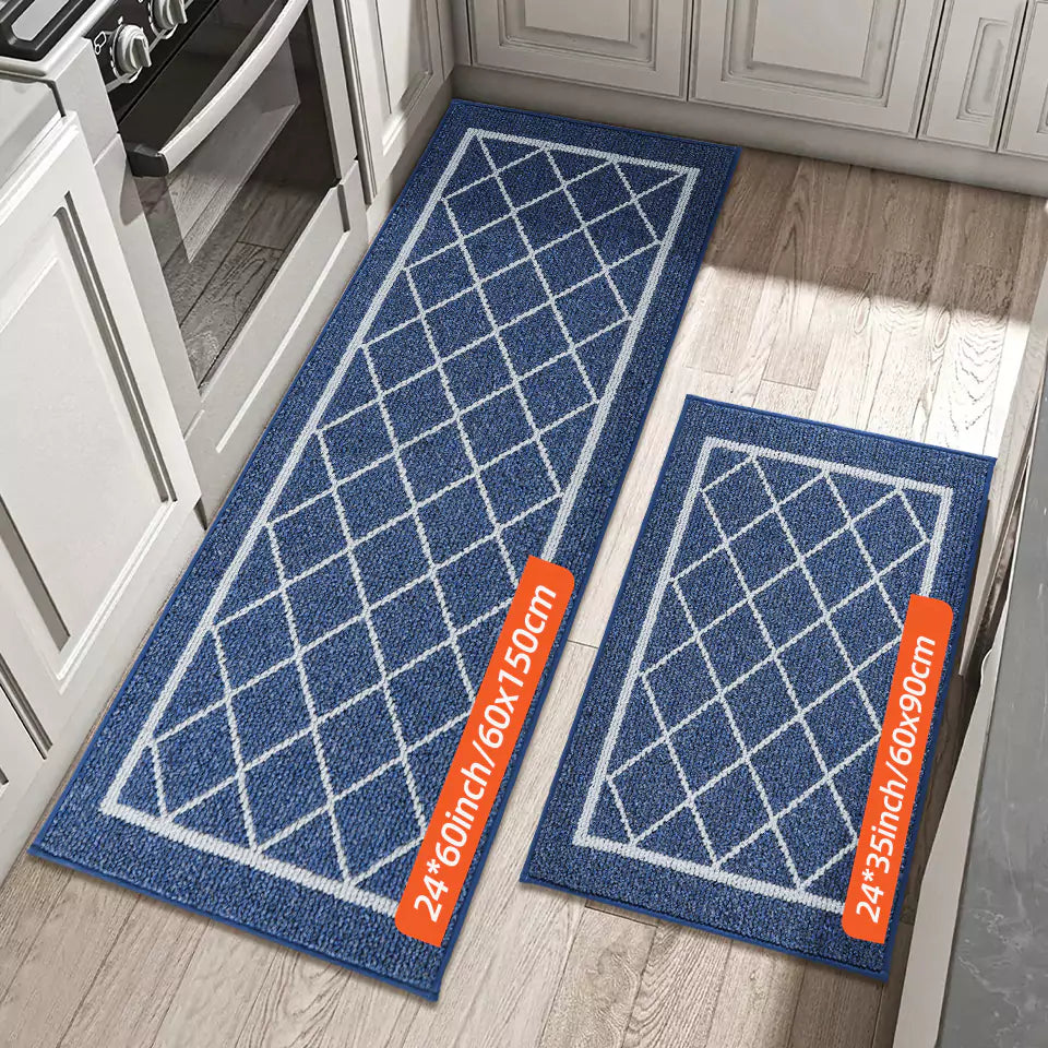 Size of Blue Large Diamond Lattice Center Kitchen Throw Rugs Set