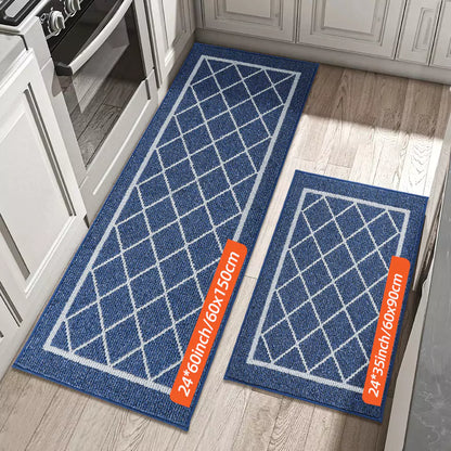 Size of Blue Large Diamond Lattice Center Kitchen Throw Rugs Set