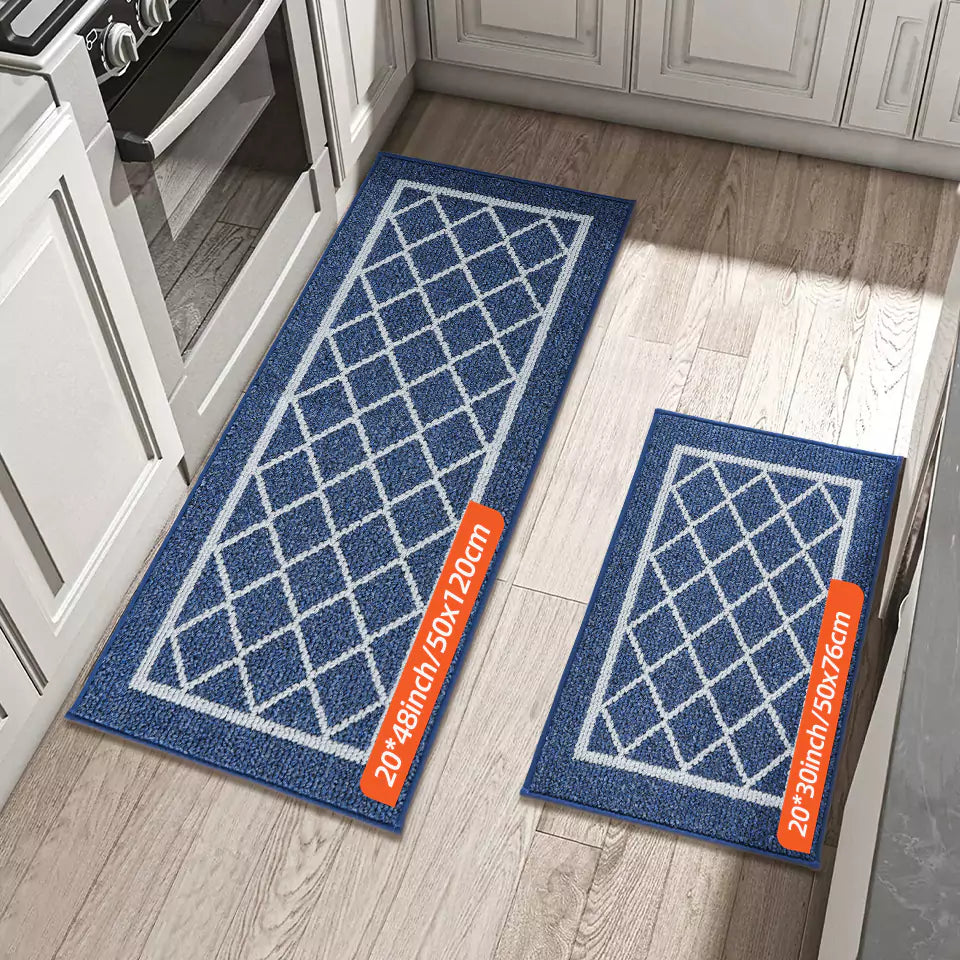 Size of Blue Small Diamond Lattice Center Kitchen Throw Rugs Set