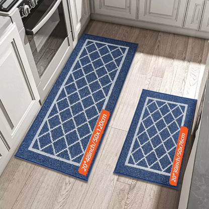 Size of Blue Small Diamond Lattice Center Kitchen Throw Rugs Set