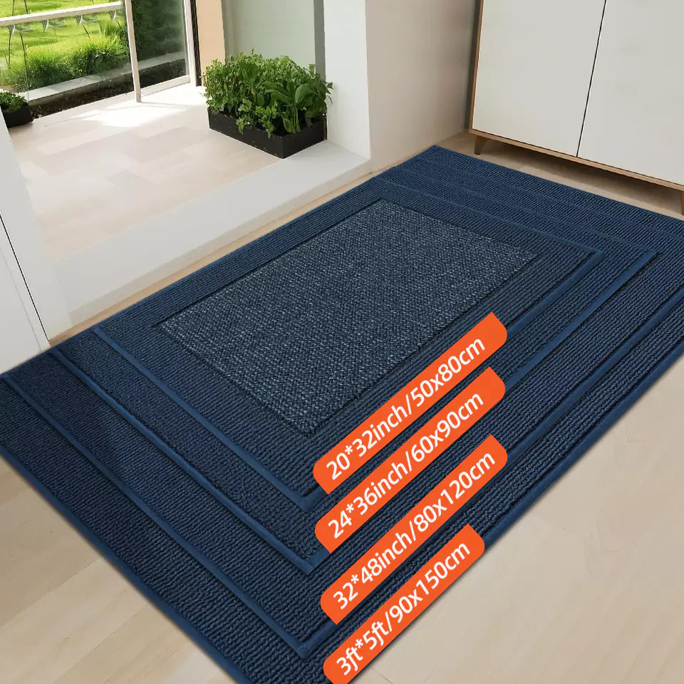 Size of Blue Solid Colored Bordered Non-Slip Washable Entrance Carpet