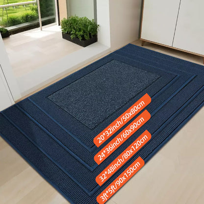 Size of Blue Solid Colored Bordered Non-Slip Washable Entrance Carpet