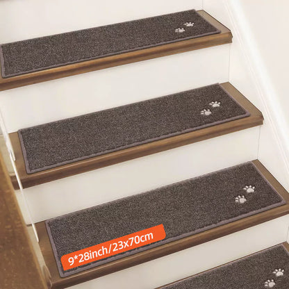 Size of Brown Embroidered Dog Paw Prints Carpet Stair Treads