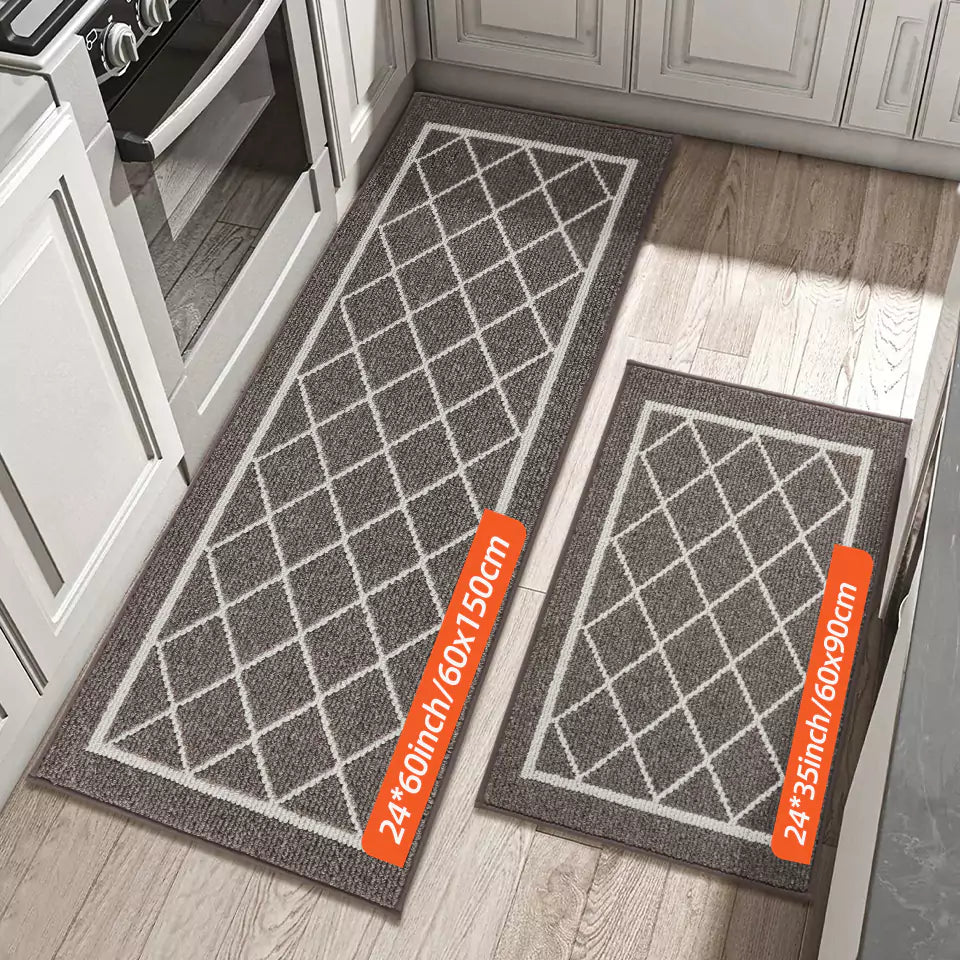 Size of Brown Large Diamond Lattice Center Kitchen Throw Rugs Set