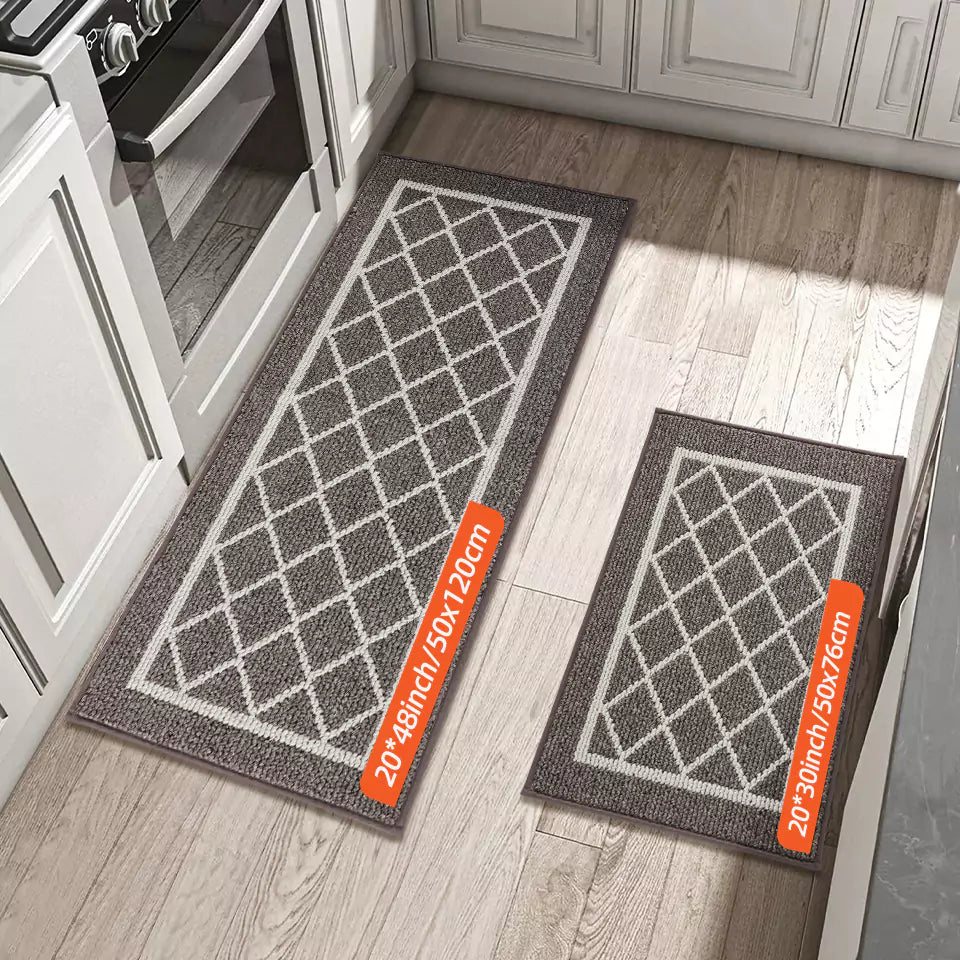 Size of Brown Small Diamond Lattice Center Kitchen Throw Rugs Set