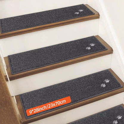 Size of Dark Grey Embroidered Dog Paw Prints Carpet Stair Treads