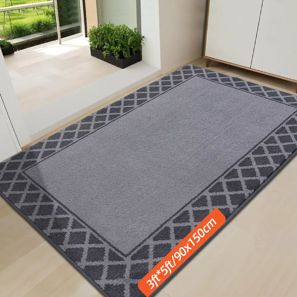 Size of Grey Diamond Lattice Bordered Non Slip Indoor Front Door Mat