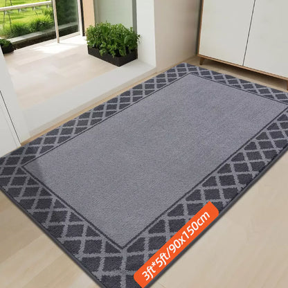 Size of Grey Diamond Lattice Bordered Non Slip Indoor Front Door Mat