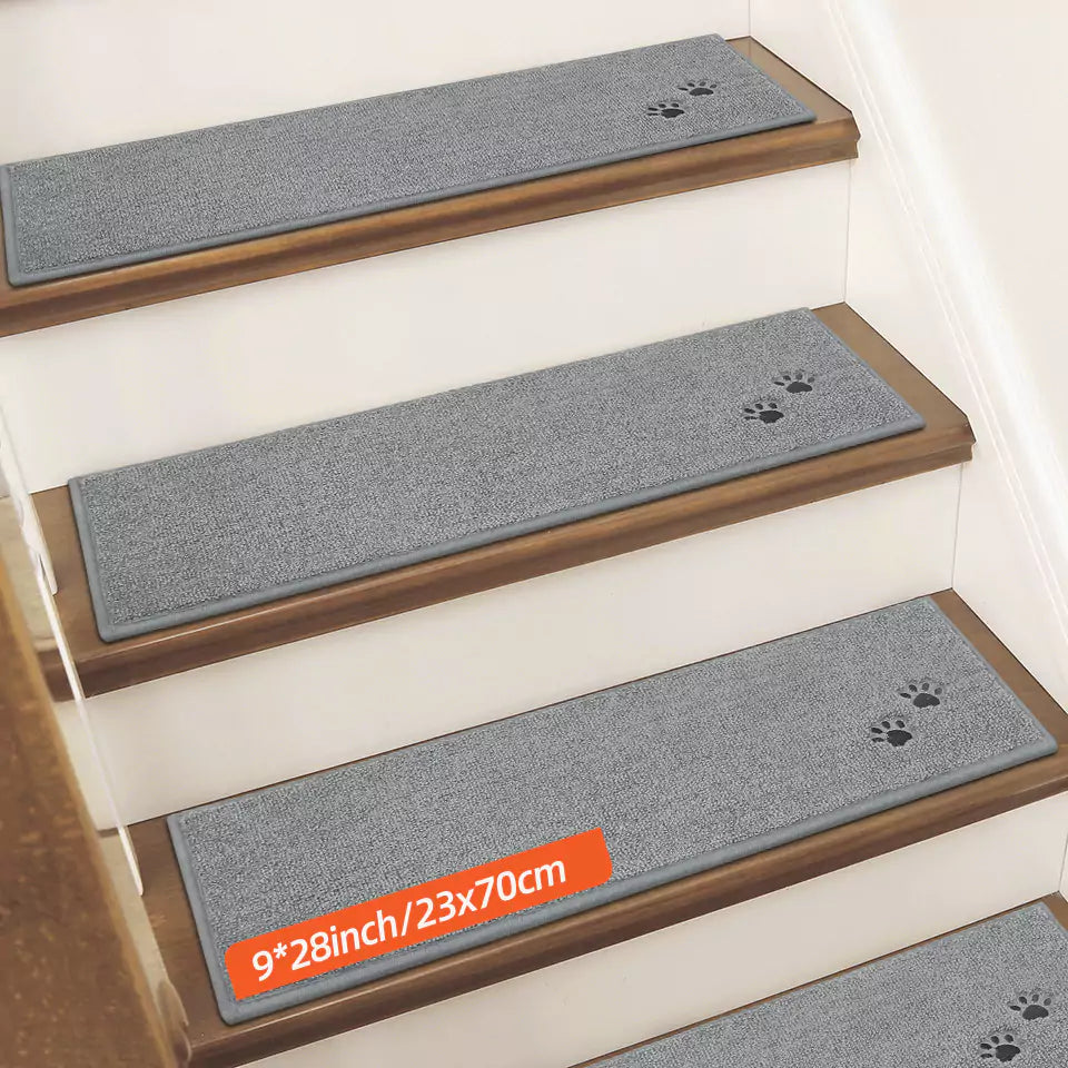 Size of Grey Embroidered Dog Paw Prints Carpet Stair Treads