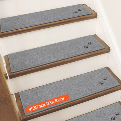Size of Grey Embroidered Dog Paw Prints Carpet Stair Treads