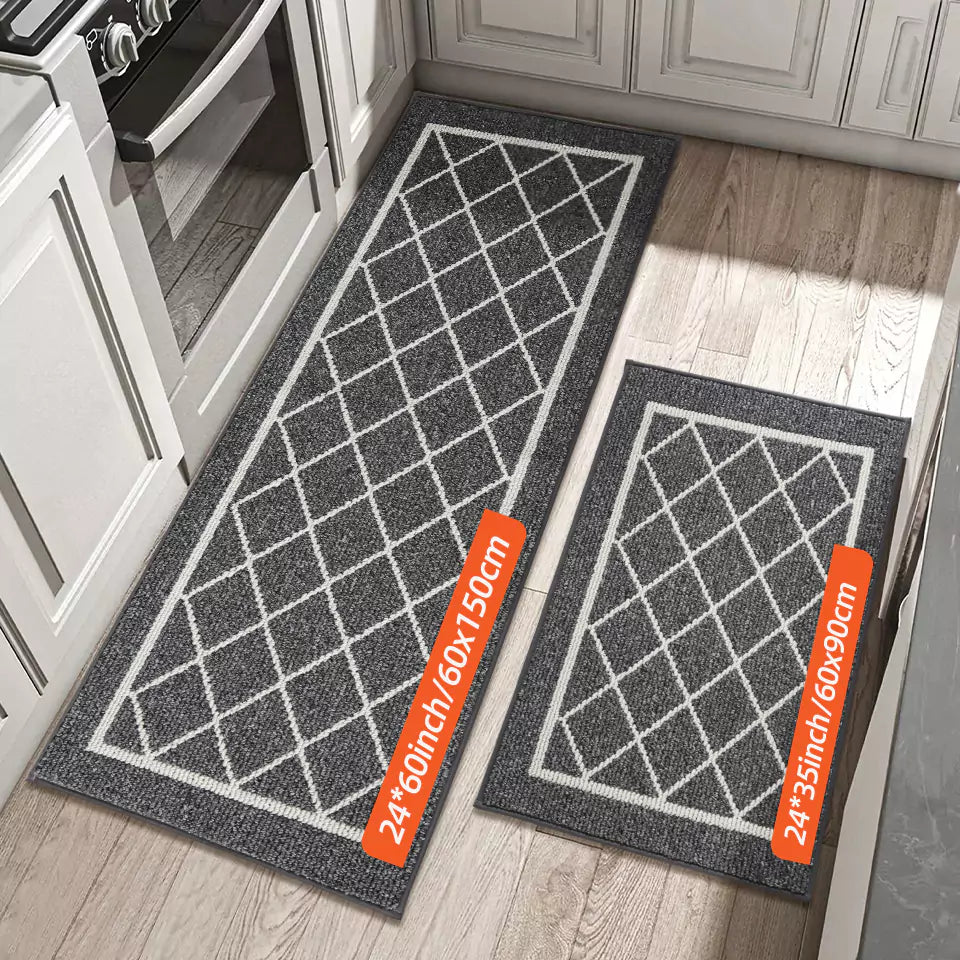 Size of Grey Large Diamond Lattice Center Kitchen Throw Rugs Set