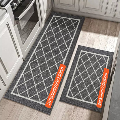 Size of Grey Large Diamond Lattice Center Kitchen Throw Rugs Set