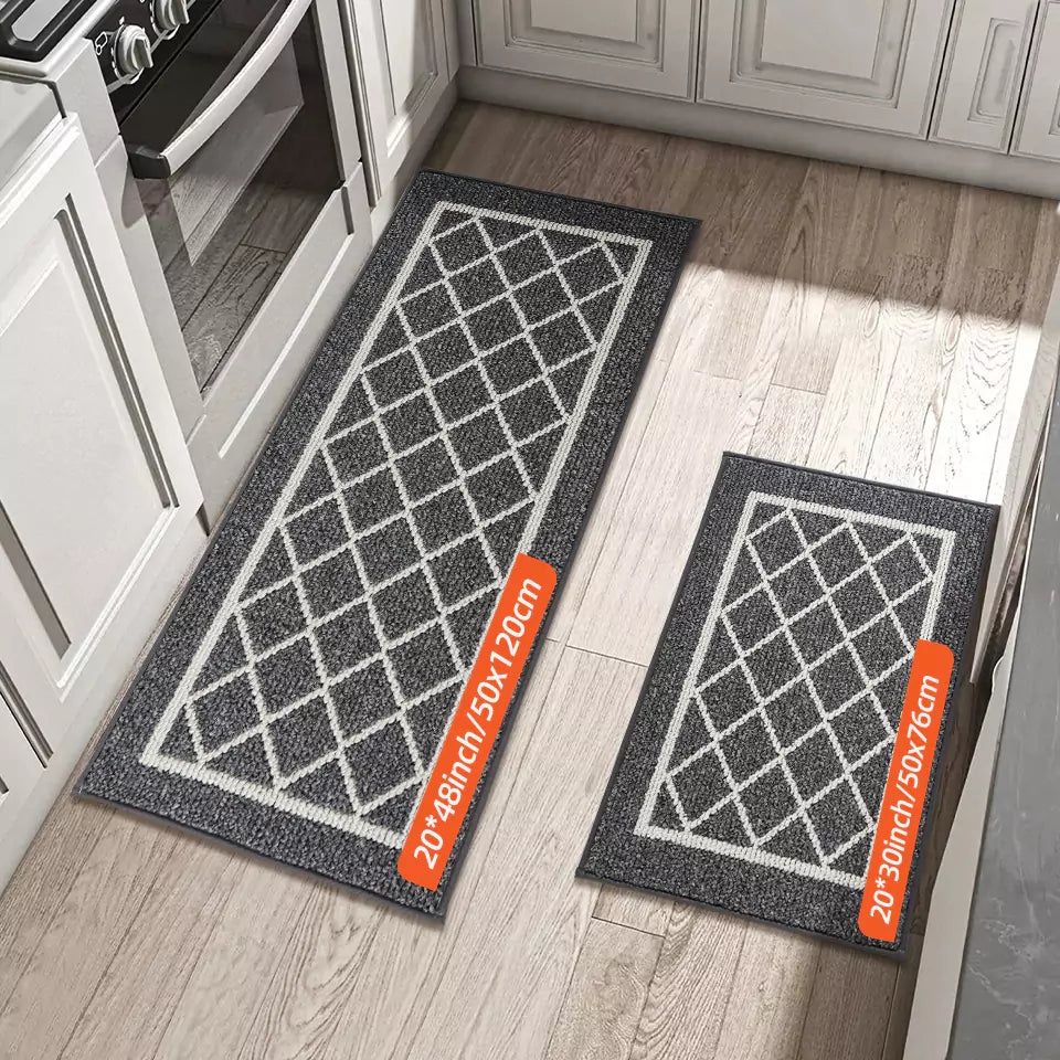 Size of Grey Small Diamond Lattice Center Kitchen Throw Rugs Set