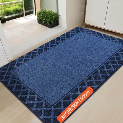 Size of Navy Blue Diamond Lattice Bordered Non Slip Indoor Front Door Mat