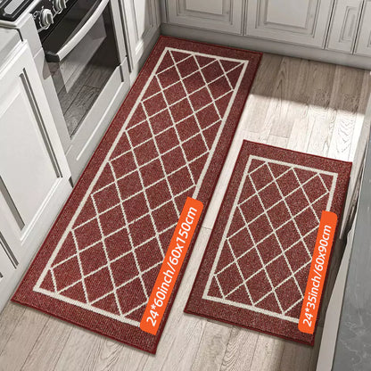 Size of Red Large Diamond Lattice Center Kitchen Throw Rugs Set