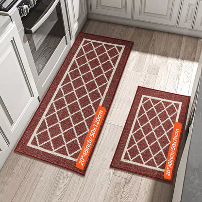 Size of Red Small Diamond Lattice Center Kitchen Throw Rugs Set