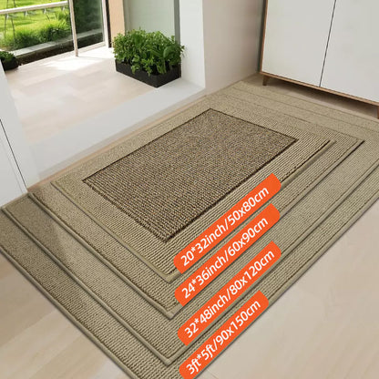 Size of Taupe Solid Colored Bordered Non-Slip Washable Entrance Carpet