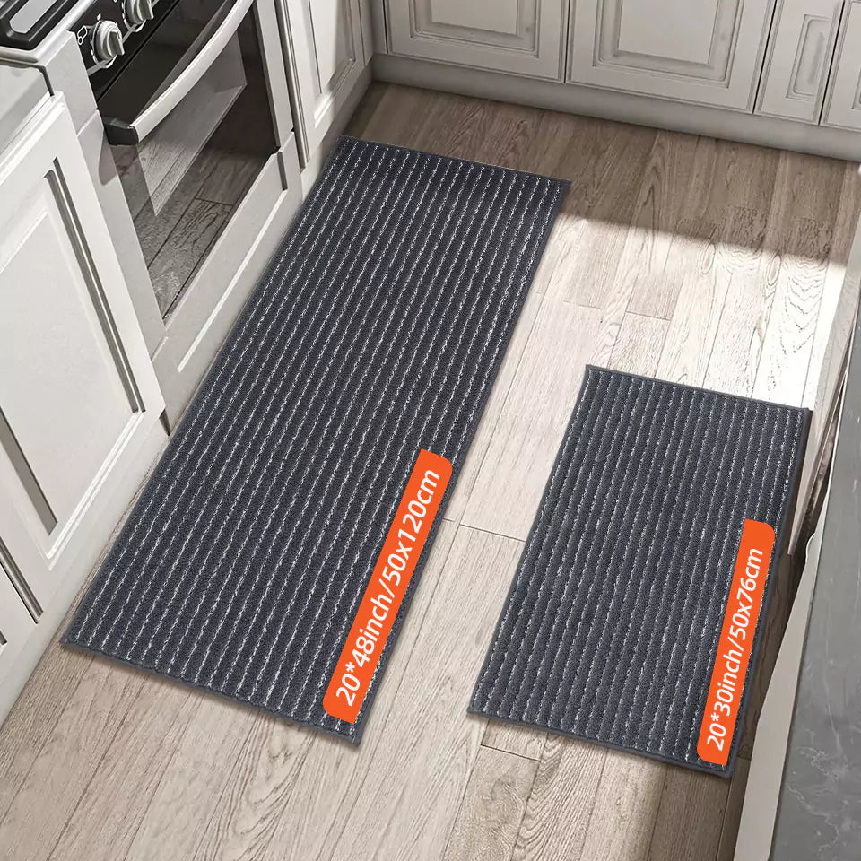 Size of Dark Grey Horizontal Striped Kitchen Area Rugs Set