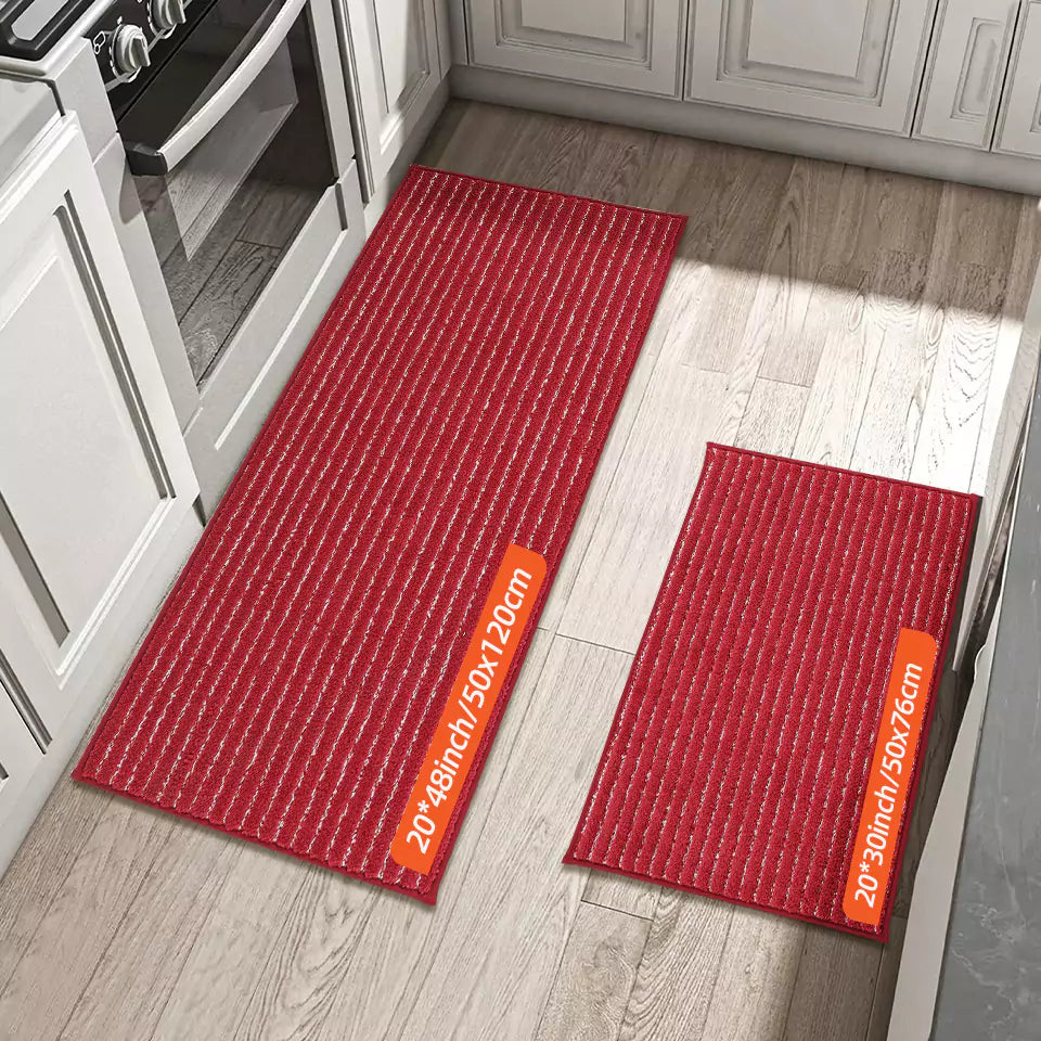 Size of Red Horizontal Striped Kitchen Area Rugs Set
