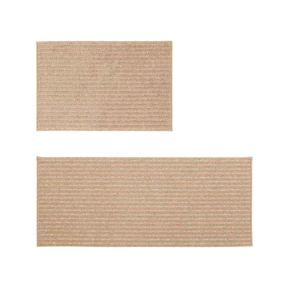 Small Beige Horizontal Striped Kitchen Rugs Set