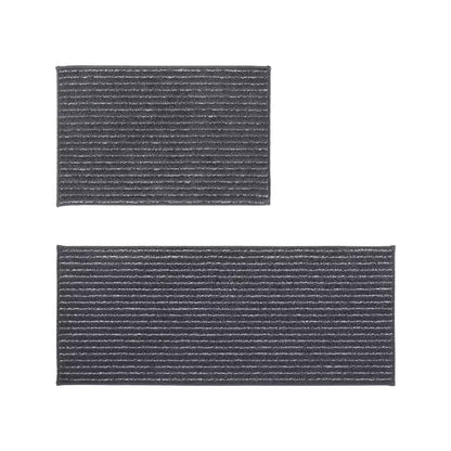 Small Dark Grey Horizontal Striped Kitchen Rugs Set