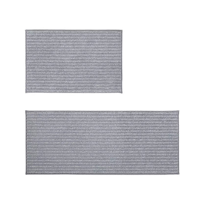 Small Light Grey Horizontal Striped Kitchen Rugs Set