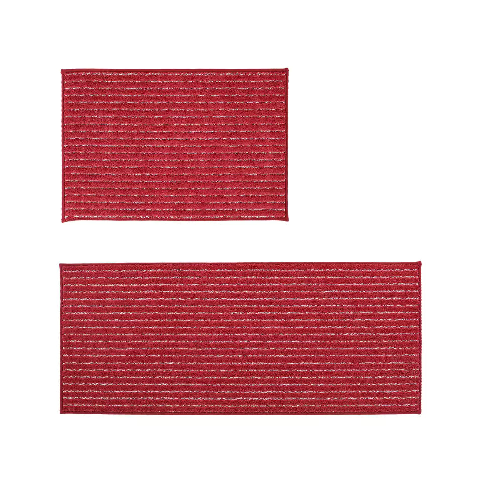 Small Red Horizontal Striped Kitchen Rugs Set
