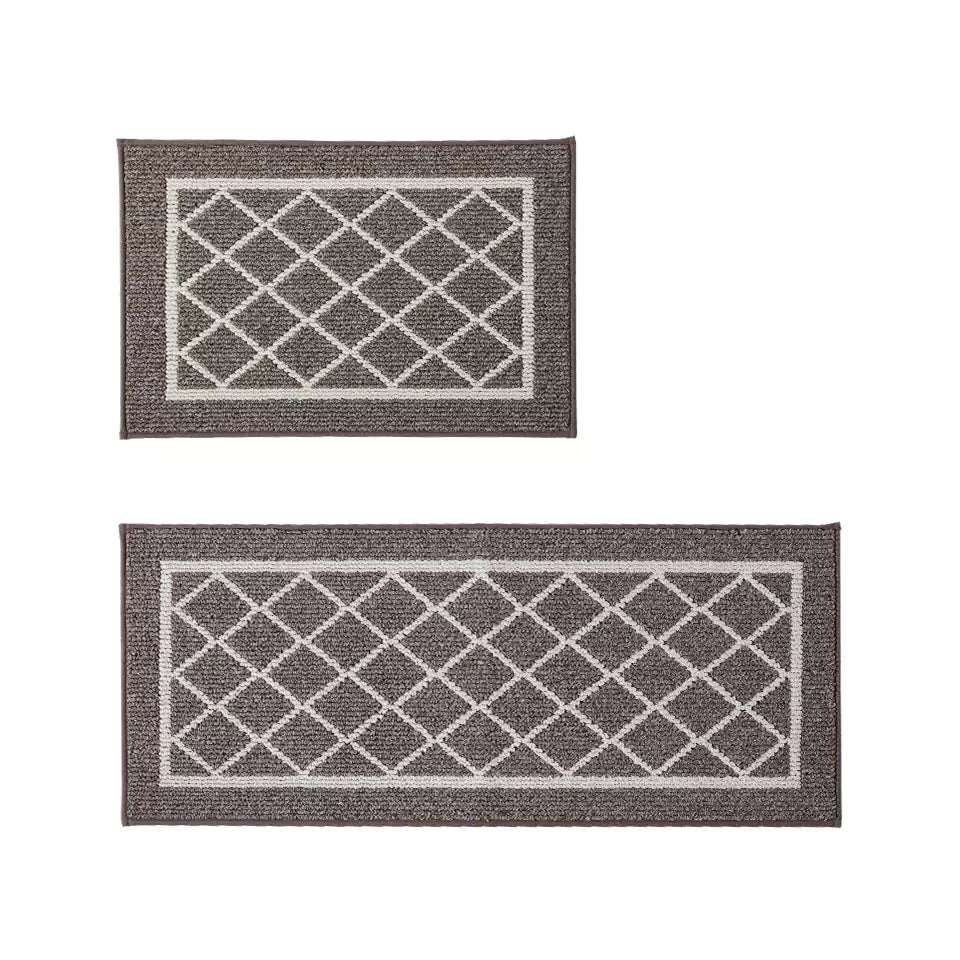 Small Brown Geometric Kitchen Rugs Set