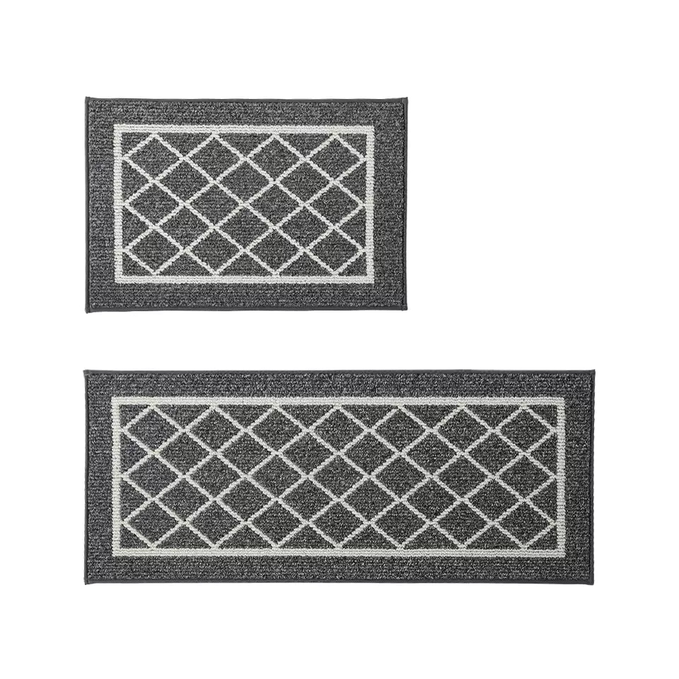 Small Grey Geometric Kitchen Rugs Set