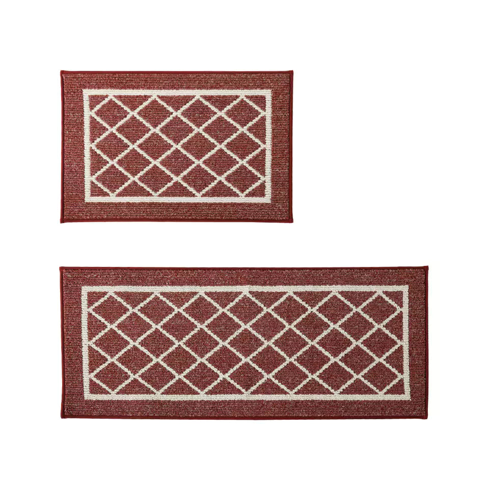 Small Red Geometric Kitchen Rugs Set