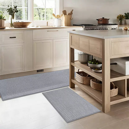 Striped Durable Kitchen Carpet in Front of Sink