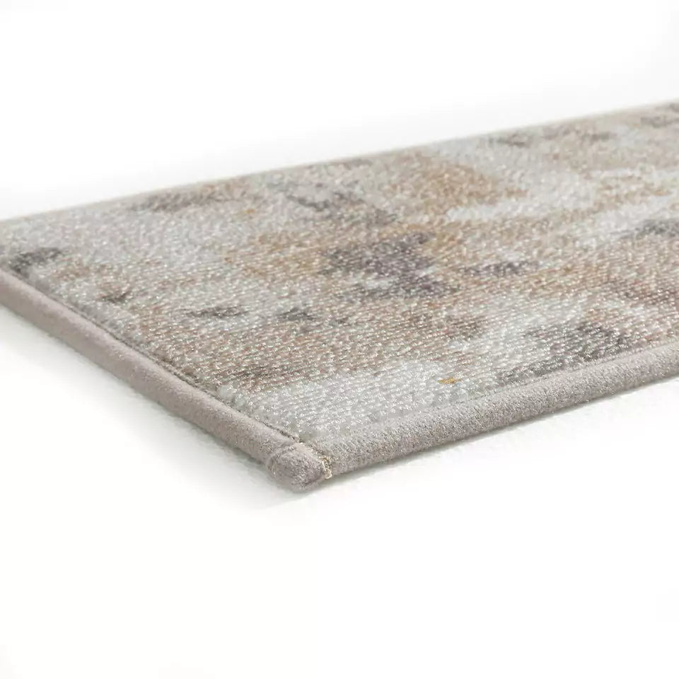 Thickness Details of Beige and Grey Floral Patterns Carpet Stair Treads Set