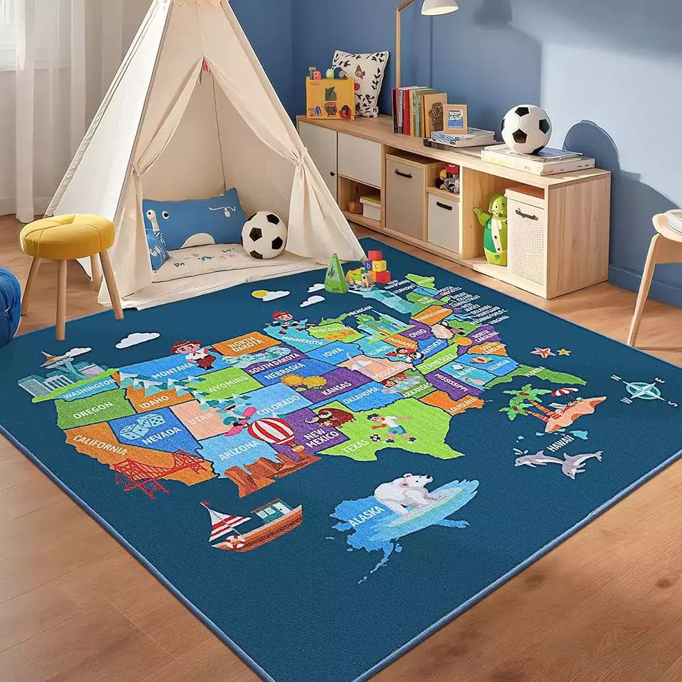 World Map Childrens Playroom Mat