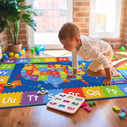 Beqhause Play Mats featuring an educational alphabet and colorful map design for kids' playtime